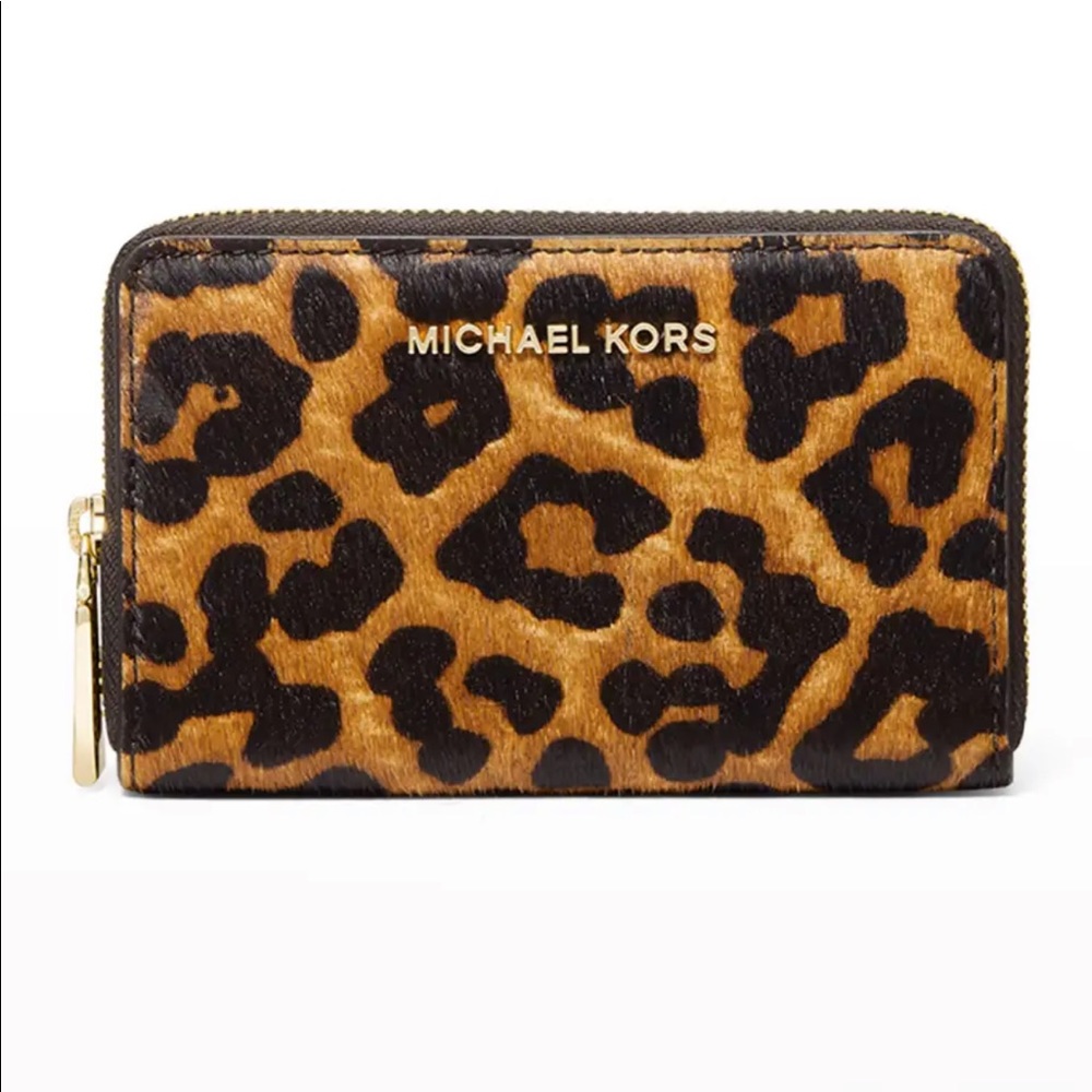 Michael Kors | Jet Set Small Zip-Around Leopard Card Case Wallet